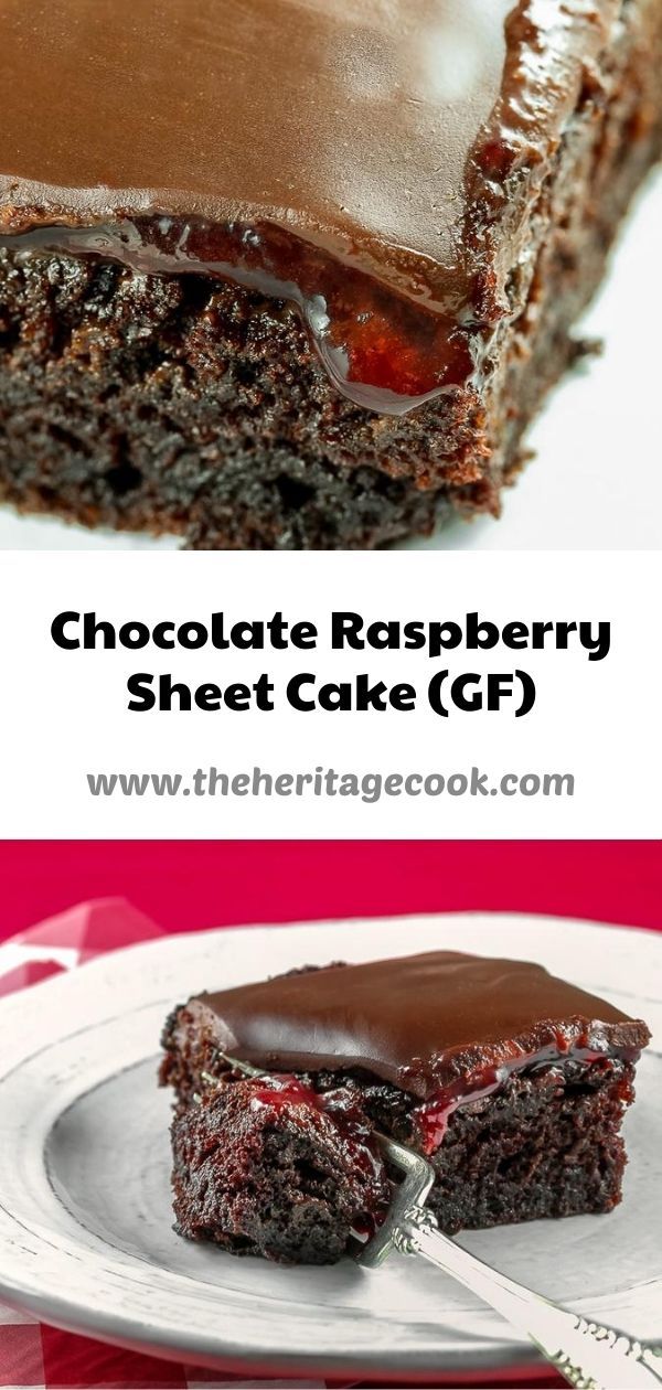 chocolate raspberry sheet cake gf on a plate