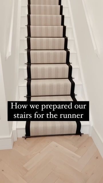 a stair case with the words how we prepared our stairs for the runner on it