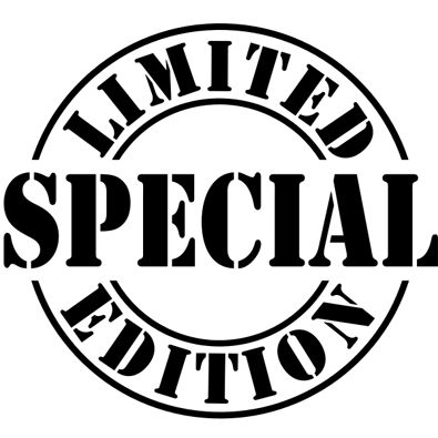 the word special written in black ink on a white background with an imprint that reads limited