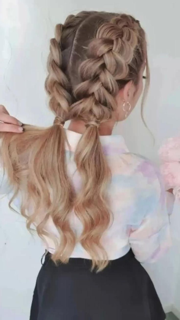 Prom Hairstyles Pigtails, Cute Dutch Braid Ideas, Prom Hairstyles French Braid, Loose Double Dutch Braids, Hairstyle Ideas Updos, Dutch Braid Prom Hair, Dutch Hair Braids, French Braids Ideas, Different Dutch Braid Styles