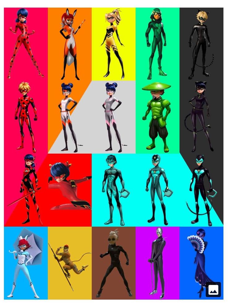 an image of some cartoon characters in different colors