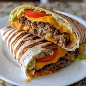 a close up of a taco sandwich on a plate with lettuce and tomatoes