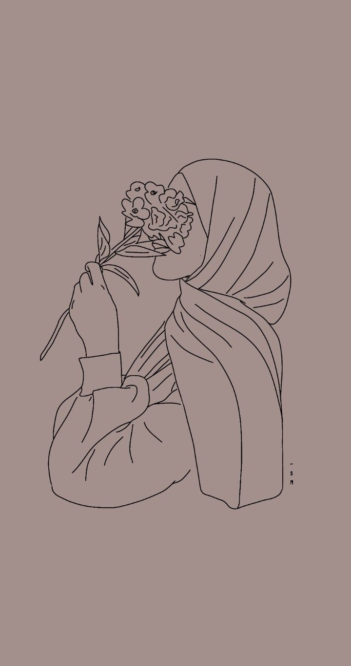 a black and white drawing of a person with a flower in their hand on a gray background