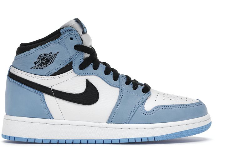 Jordan 1 Retro High White University Blue Black (GS) - 575441-134 - US Jordan 1 High University Blue, Blue Jordans, Jordan Shoes Girls, All Nike Shoes, Cute Nike, Cute Nike Shoes, Cute Nikes, Hype Shoes, Jordan Sneakers