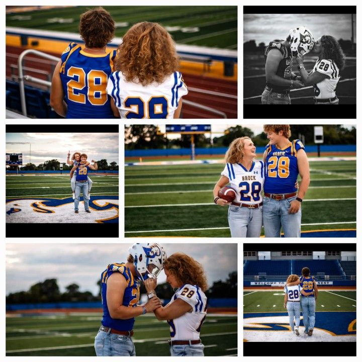 collage of photos with football players on the field