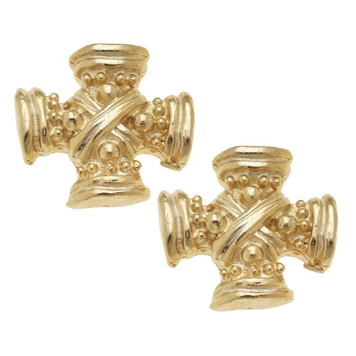 Squared French Cross Earrings 1.13 inches Post Backs Handcast 24Kt Gold Plated Handmade in San Antonio, TX Susan Shaw, Square French, Ribbon Box, Toddler Parties, 24kt Gold, Cross Earrings, Stunning Earrings, San Antonio Tx, Gorgeous Earrings