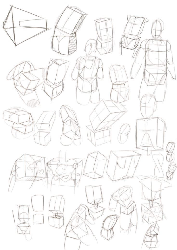 a bunch of different shapes and sizes of cubes on a white paper background,