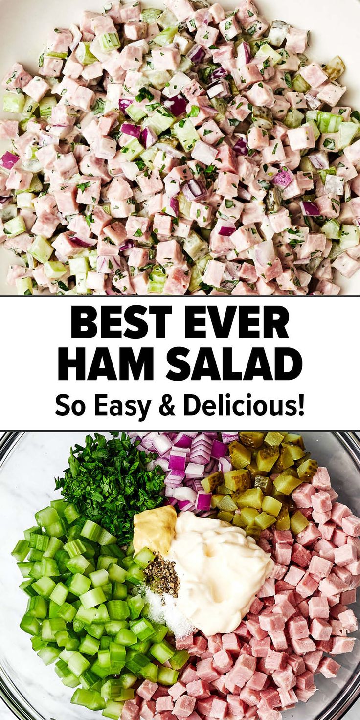 Ham salad recipe Healthy Ham Meals, Healthy Ham Salad Recipe, What To Make With Deli Ham, Keto Ham Salad Recipe, Ham Dishes Leftover, Shaved Ham Recipes Dinners, Chopped Ham Salad, Cabbage And Ham Salad, Best Ham Salad Recipe