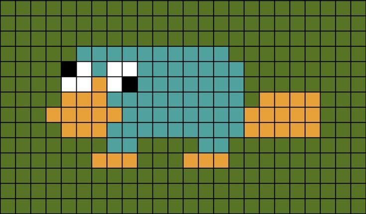 A pixel art template of Perry the Platypus from Phineas and Ferb. Perry The Platypus Perler Beads, Perry The Platypus Pixel Art, Phineas And Ferb Pixel Art, Parlor Beads, Perry The Platypus, Phineas Y Ferb, Pokemon Perler Beads, Easy Pixel Art, Pixel Art Grid