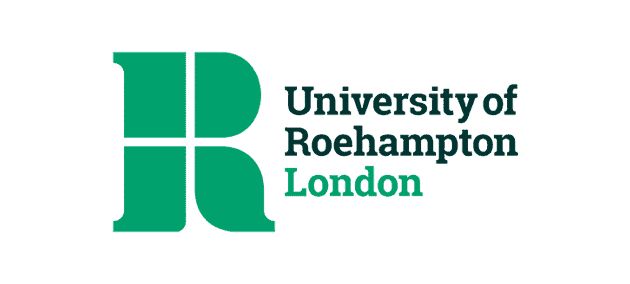 the university of roehamption london logo is shown in green on a white background