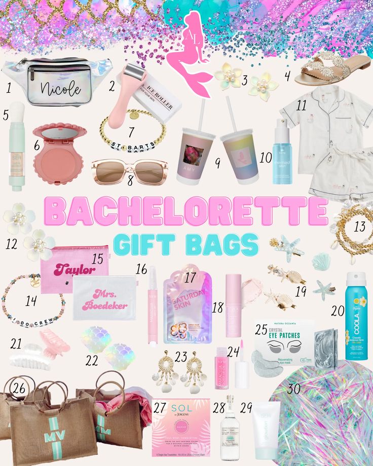 the back to school gift bag is filled with items and has pink glitter on it