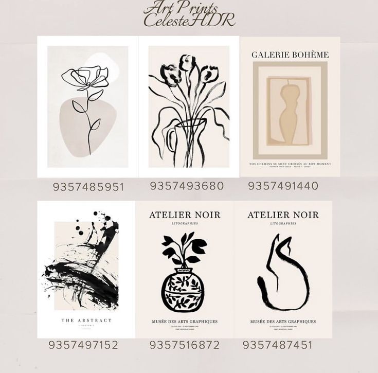 four different types of art prints displayed on a white background with black and white lettering