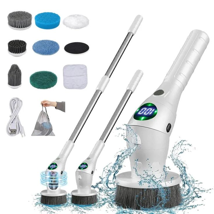 an image of a cleaning machine with various items around it and water splashing on the floor