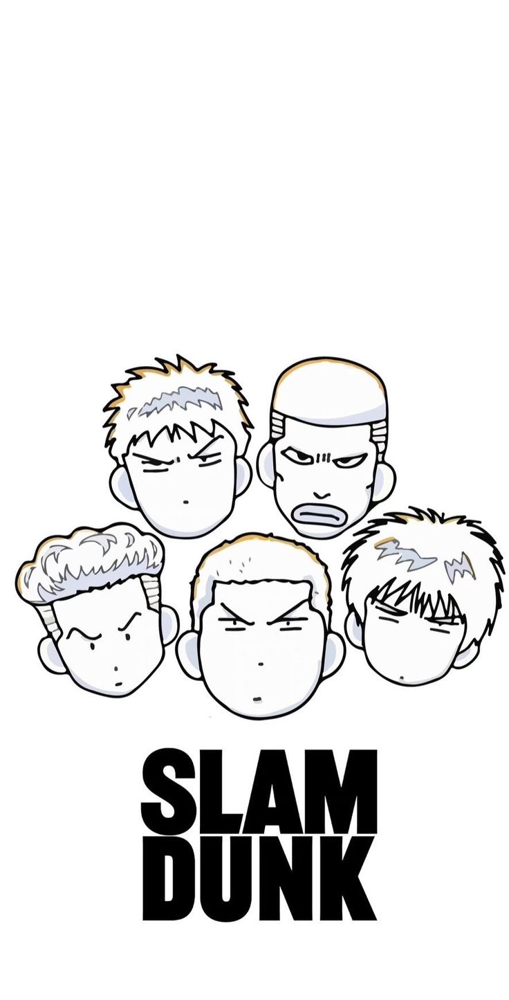 the poster for slam dunk shows five men with different facial expressions and their names