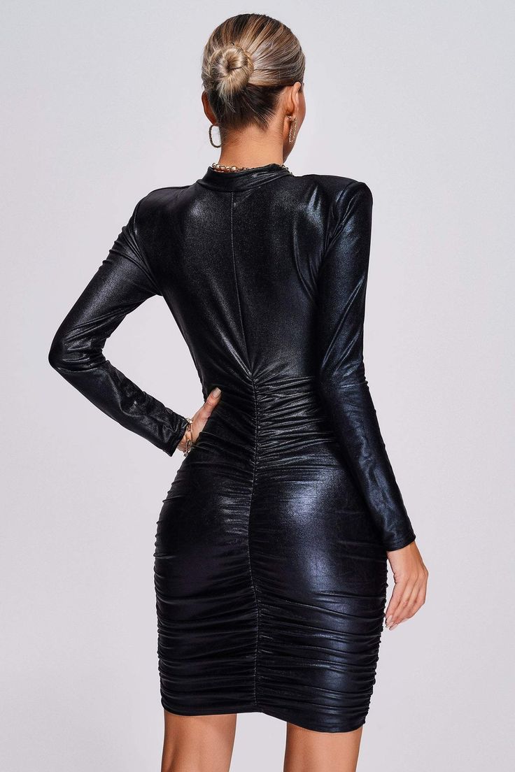 Unleash your bold and edgy side with the Joclyn Mini Bodycon Dress. Crafted with high-quality PU fabric, it hugs your curves in all the right places, accentuating your figure and exuding confidence. The mini length adds a touch of flirtiness, while the bodycon silhouette creates a striking and captivating look. Whether you're hitting the dance floor, attending a party, or simply want to turn heads on a night out, the Joclyn Mini Bodycon Dress is your go-to choice. Pair the dress with a sleek pai Bella Barnett, Metal Dress, Mini Bodycon Dress, Sequin Bodycon Dress, Pu Fabric, Long Sleeve Print Dress, Stylish Clothes For Women, Samara, Sequin Mini Dress