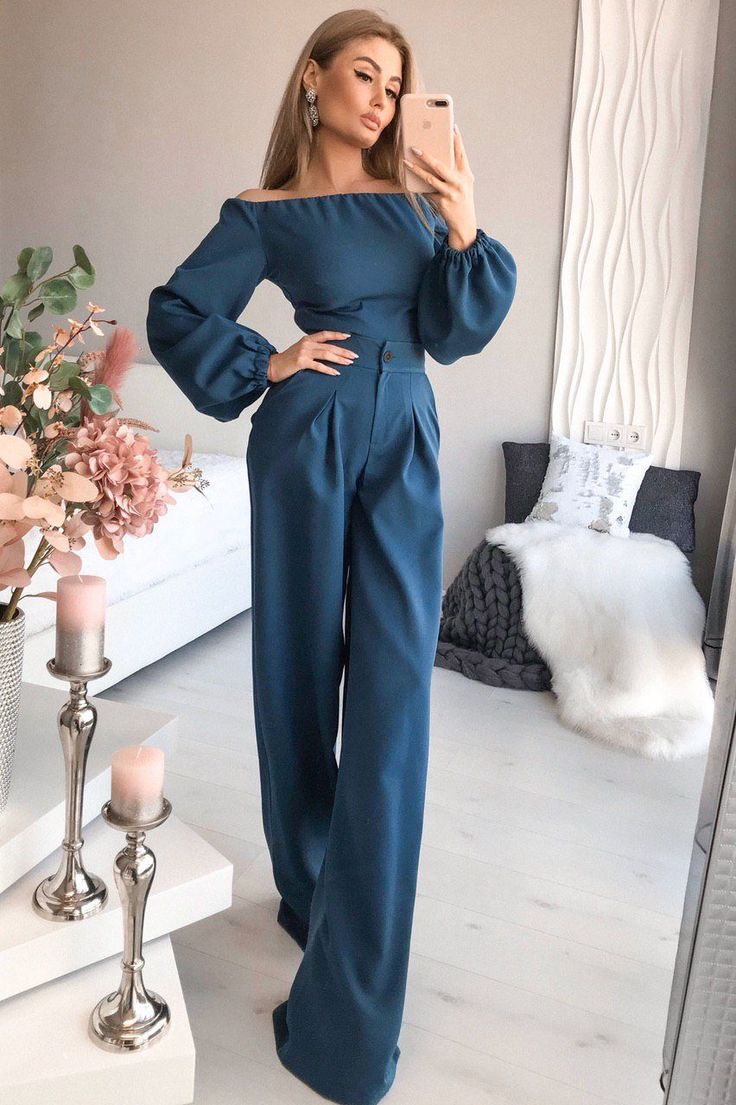 Fabric: High quality suiting fabric Included Top, Pants Available sizes: XS, S, M, L Color: Black,White, Bordeaux, Blue, Red, Camel Pants length (inseam): 95cm/ 37.5in Camel Pants, Fashion Words, Blue Two Piece, Solid Color Jumpsuits, Blue Black Color, Loose Jumpsuit, Suiting Fabric, Jumpsuit Online, High Waist Pants