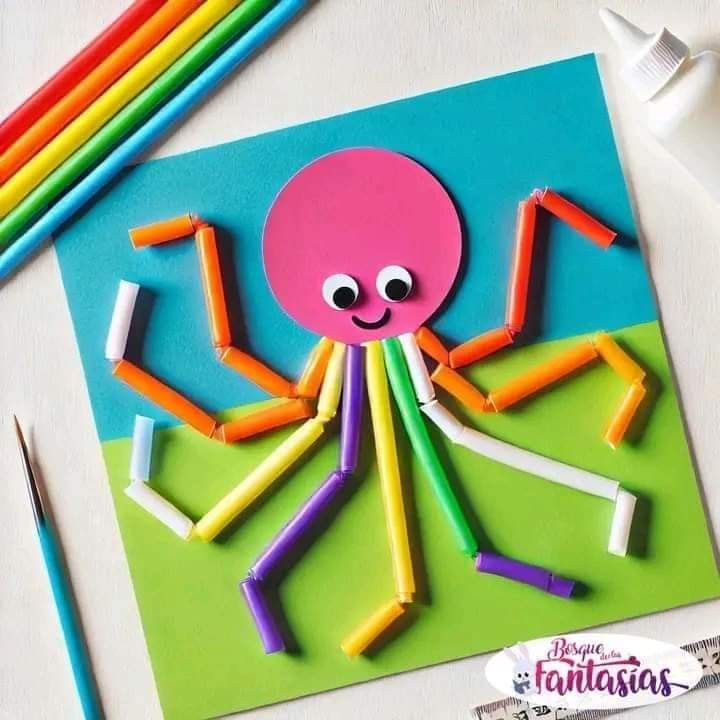 an octopus made out of crayons and colored pencils