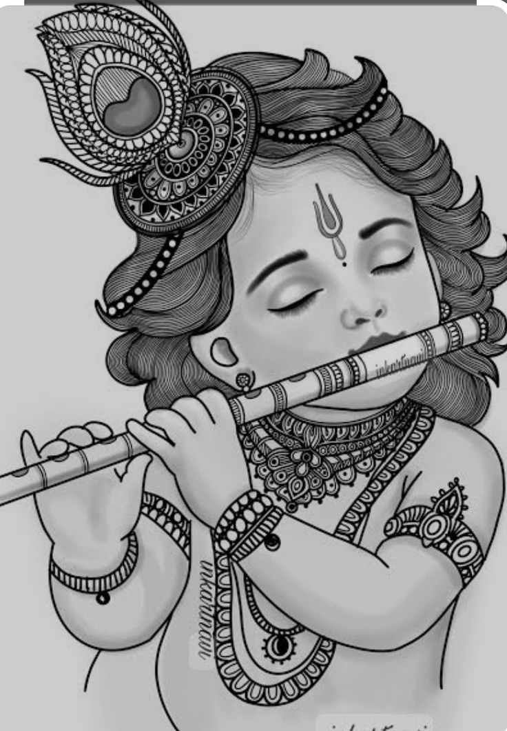 a drawing of a woman playing flute with her eyes closed and head tilted to the side