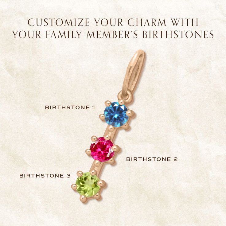 Introducing the custom birthstone family charm. This emblematic charm allows you to choose three family member's stones for a fully custom heirloom piece. Our top grade ethically sourced birthstones measure .10cts, and the charm has a total carat weight of .30cts. Charm is about 16mm long without the bail. The price is for the gold setting only, and each stone price will vary accordingly and be added to the order. Stones pictured on the example are September Blue Sapphire, July Pink Ruby, and August Peridot. This gorgeous custom gemstone charm is set in sumptuous fairmined gold with your choice of rose, yellow or white gold. Each stone is finished with 4 rounded prongs. Slide on your favorite chain, or style with our certified fairmined 14k gold cable chain. Each one is lovingly made just Yellow Gold Birthstone Gemstones In Cubic Zirconia, Yellow Gold Cubic Zirconia Birthstone Gemstones, Round Birthstone Charms For Anniversary, May Birthstone Gemstones With Accent Stones For Gifts, May Birthstone Gemstones With Accent Stones, Anniversary Birthstone Round Pendant Charms, Yellow Gold Birthstone Gemstone Pendant, Multi-stone Cubic Zirconia Jewelry For May Birthstone, 14k Gold Charms Necklace For May Birthstone