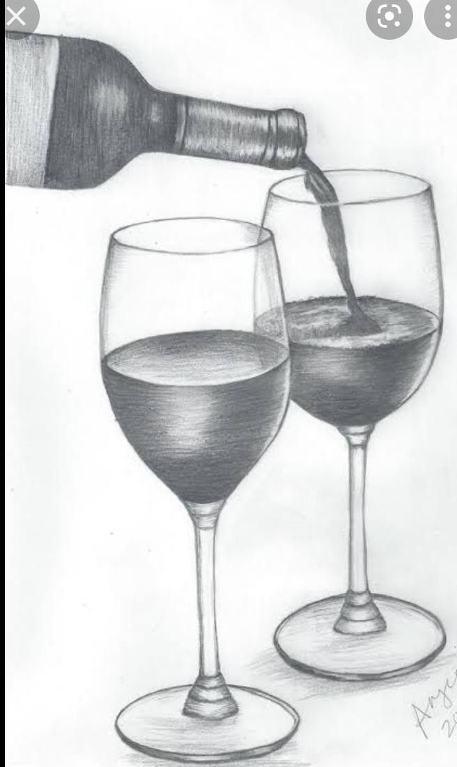 a drawing of wine being poured into two glasses