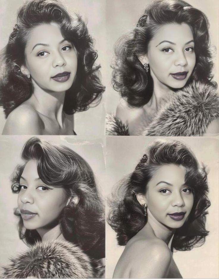 Black Women 1940s Hair, Victory Rolls Black Women, 1940s Makeup Black Women, Black Pinup Hairstyles, Vintage Black Glamour Photoshoot, 60s Hair Black Women, Hollywood Glam Hair Black Women, Old Hollywood Hairstyles Black Women, Roaring 20s Hairstyles For Black Women