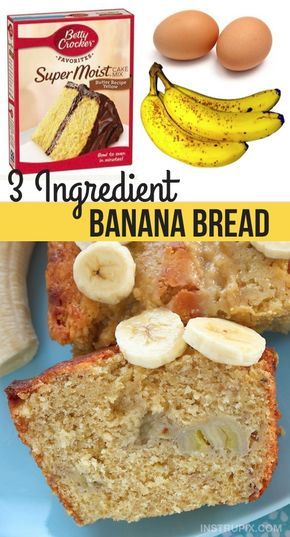 banana bread with 3 ingredients on it and the words, three ingredient banana bread