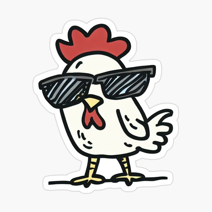 a cartoon chicken wearing sunglasses sticker