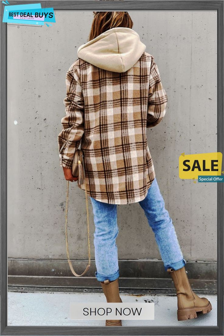 Street Style Chic Plaid Hooded Coat Casual Outerwear With Detachable Hood For Fall, Casual Fall Outerwear With Detachable Hood, Fall Casual Outerwear With Detachable Hood, Trendy Long Sleeve Outerwear With Adjustable Hood, Plaid Long Sleeve Hoodie For Winter, Casual Plaid Hooded Jacket For Winter, Casual Outerwear With Adjustable Hood For Fall, Plaid Hooded Jacket For Winter, Fall Plaid Hooded Jacket With Pockets