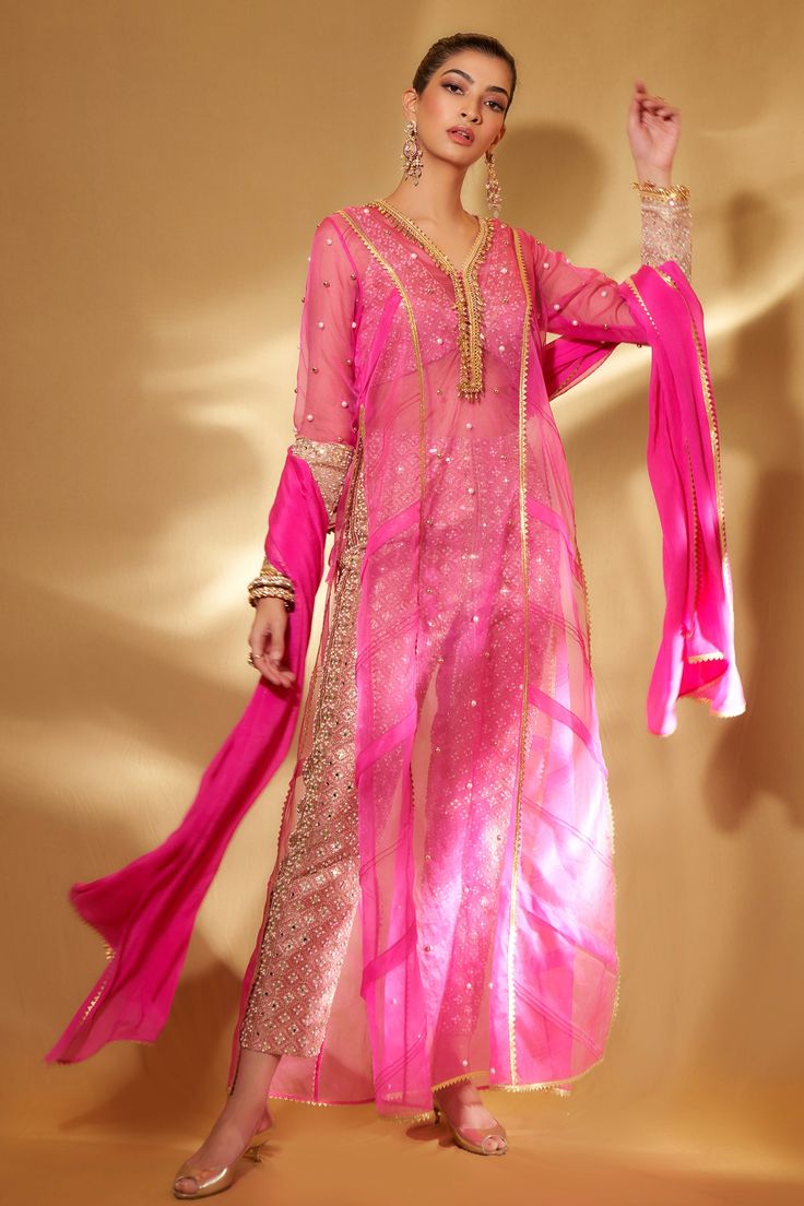 Organza Suits Indian, Organza Kurta, Kurta With Palazzo, Organza Suits, Tandoori Masala, Kurta Pant Set, A Line Kurta, Traditional Indian Outfits