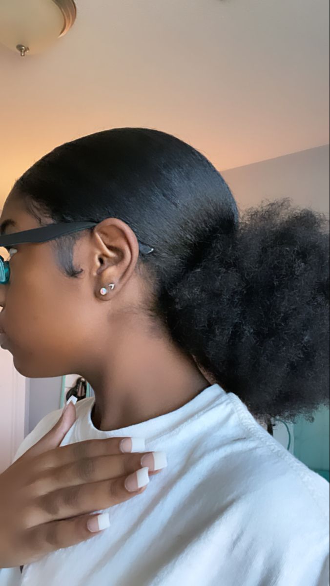 Slicked Back Ponytail Natural Hair, Type 4 Slick Back, Afro Slicked Back, Slicked Back 4c Hair, 4c Hair In A Bun, Poofy Hair Hairstyles Black, Slick Back Afro, Slick Hairstyles Natural Hair 4c, Baddie 4c Hairstyles Short