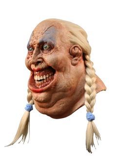 an old man's head with braids on it, wearing a creepy mask