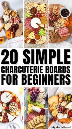 the cover of 20 simple charcuterie boards for beginners, including cheeses and crackers