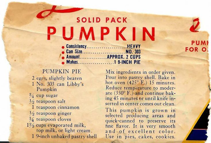 an old, torn piece of paper with instructions on how to make pumpkin pies