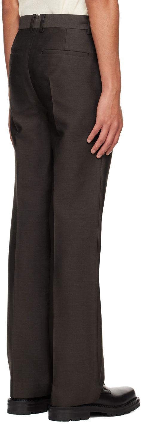 Bootcut stretch polyester- and wool-blend twill trousers. · Belt loops · Four-pocket styling · Zip-fly · Creased legs · Logo plaque and notch at back waistband Supplier color: Brown Business Wide-leg Bottoms With Side Pockets, Business Wide Leg Bottoms With Side Pockets, Formal Dress Pants With Side Pockets, Ankle-length, Formal Ankle-length Dress Pants With Side Pockets, Workwear Dress Pants With Hidden Pockets, Straight Dress Pants With Hidden Pockets For Work, Workwear Bottoms With Hidden Pockets For Fall, Bootcut Trousers, Twill Trousers