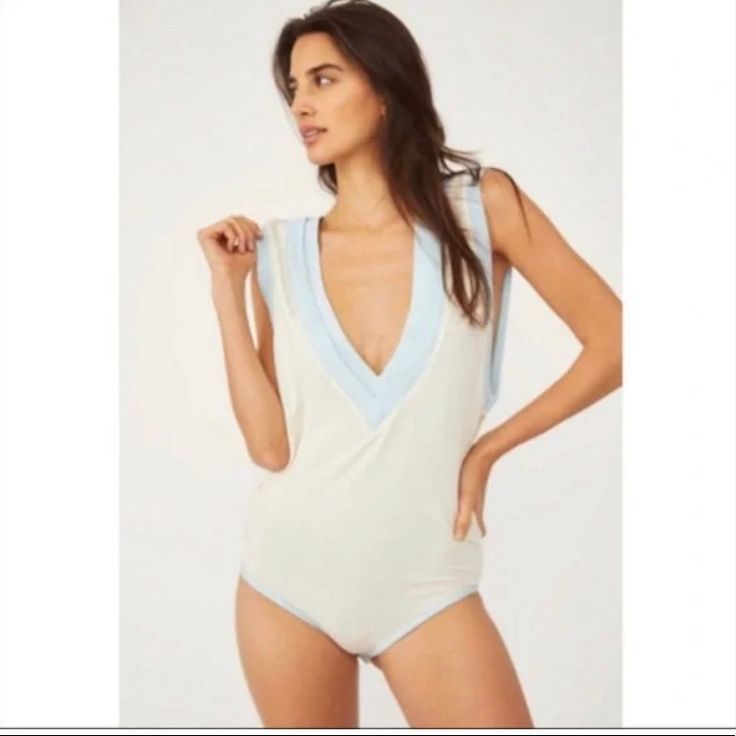 Questions? Leave A Comment Below! White V-neck Summer Bodysuit, Cream Bodysuit For Summer Loungewear, Summer Cream Bodysuit For Loungewear, Cream Sleeveless Bodysuit For The Beach, Beige Summer Bodysuit For Loungewear, Cream Sleeveless Swimwear For Summer, Beige Bodysuit For Summer Loungewear, White V-neck Bodysuit For Loungewear, Spring Beige V-neck Bodysuit