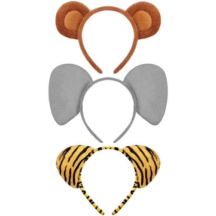 three different animal ears and headbands on top of each other