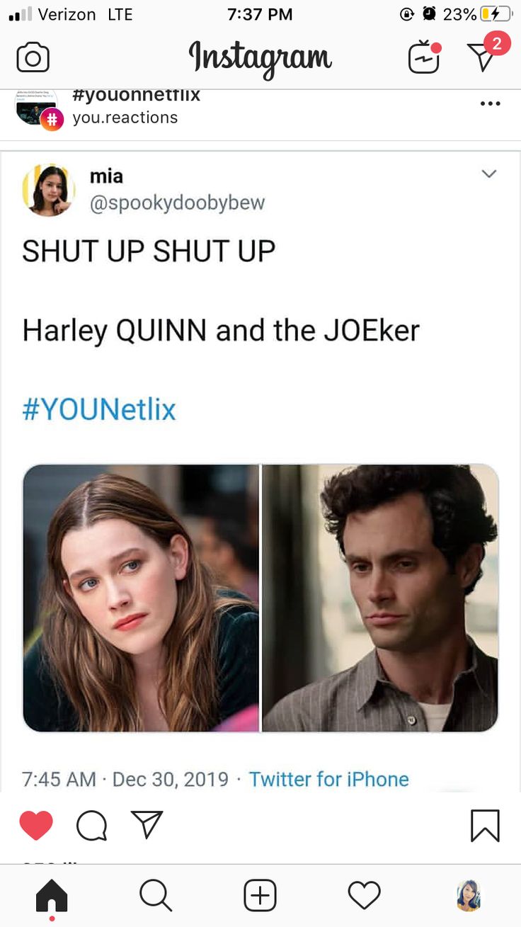 an instagram with two people on it and the caption says, shut up shut harry quinn and the joker