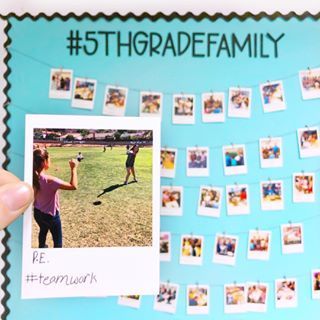 a person holding up a polaroid with photos on it and the words 5 th grade family