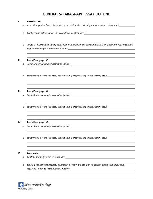 an outline for a research paper on the topic of general paragraphs and how to use them