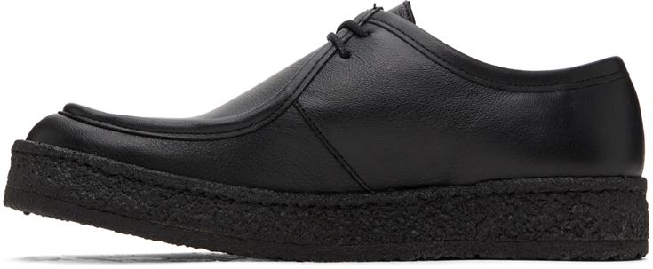 Grained leather oxfords in black. · Moc toe · Lace-up closure · Handcrafted crepe rubber sole Supplier color: Black Black Oxfords Womens, Oxford Platform Shoes, Oxford Platform, Studio Nicholson, Black Oxfords, Oxford White, Brand Studio, Lace Up Shoes, Luxury Streetwear