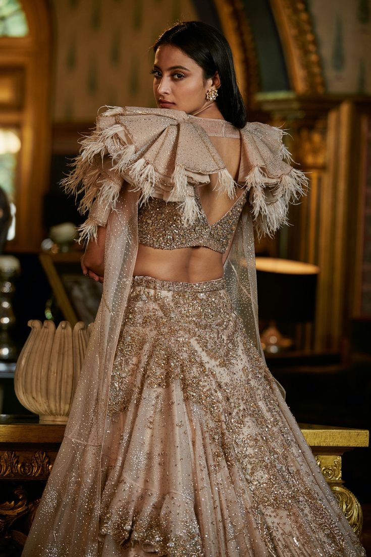 Couture Week 2023, Gold Bridal Lehenga, Dolly J, Indian Blouses, Fairytale Bridal, Gold Lehenga, Raw Silk Lehenga, Work Lehenga, Digital India