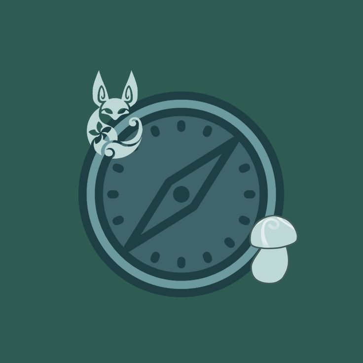 an illustration of a clock with a demon on it's face next to a mushroom