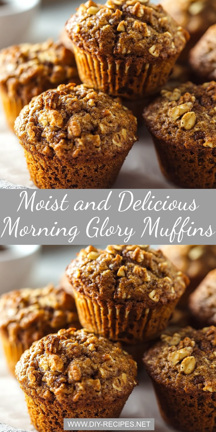 muffins stacked on top of each other with the words, most and delicious morning glory muffins