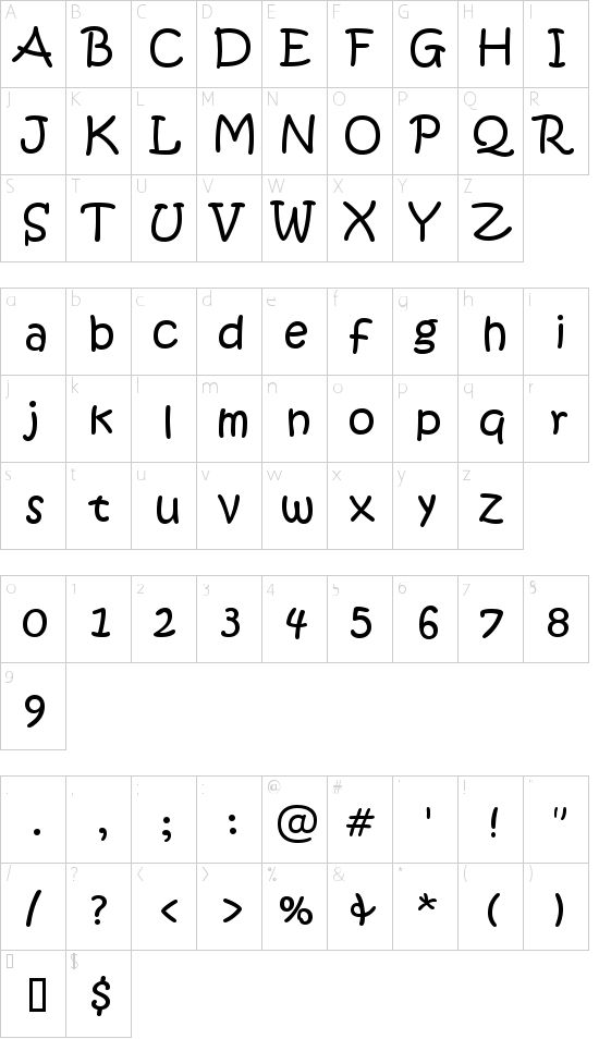 the upper and lower letters are shown in this font file, as well as numbers