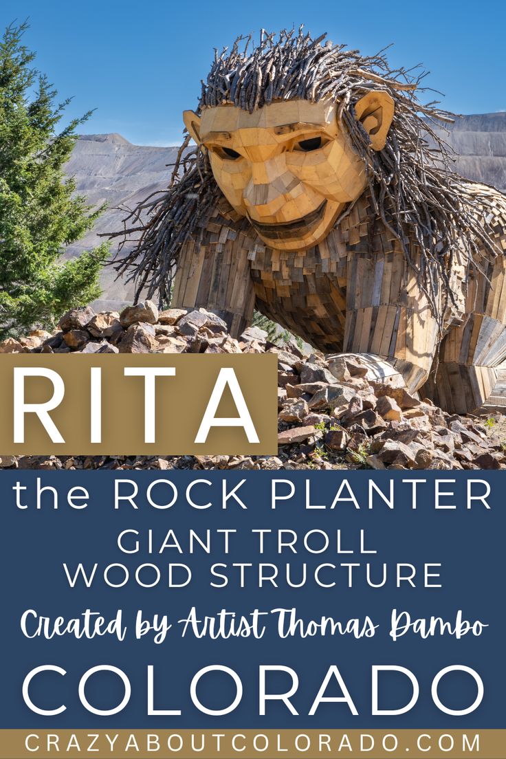 Victor, Cripple Creek, Giant troll in Colorado, Colorado vacation, Colorado attractions, Rita the Rock Planter, family friendly adventure, Colorado Springs attractions, free things to do near Colorado Springs, Colorado troll, where is Rita the Rock Planter Troll, Thomas Dambo Trolls, Thomas Dambo, Victor Colorado, Mountain Overlook, Colorado Attractions, Rock Planters, Grouse Mountain, Colorado Trip, Explore Colorado