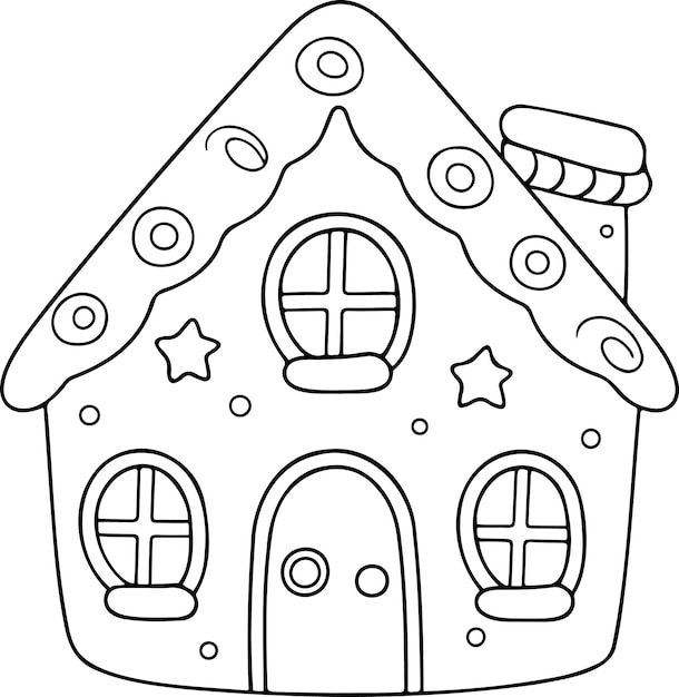 a small house with windows and stars on the roof coloring pages for kids, printable