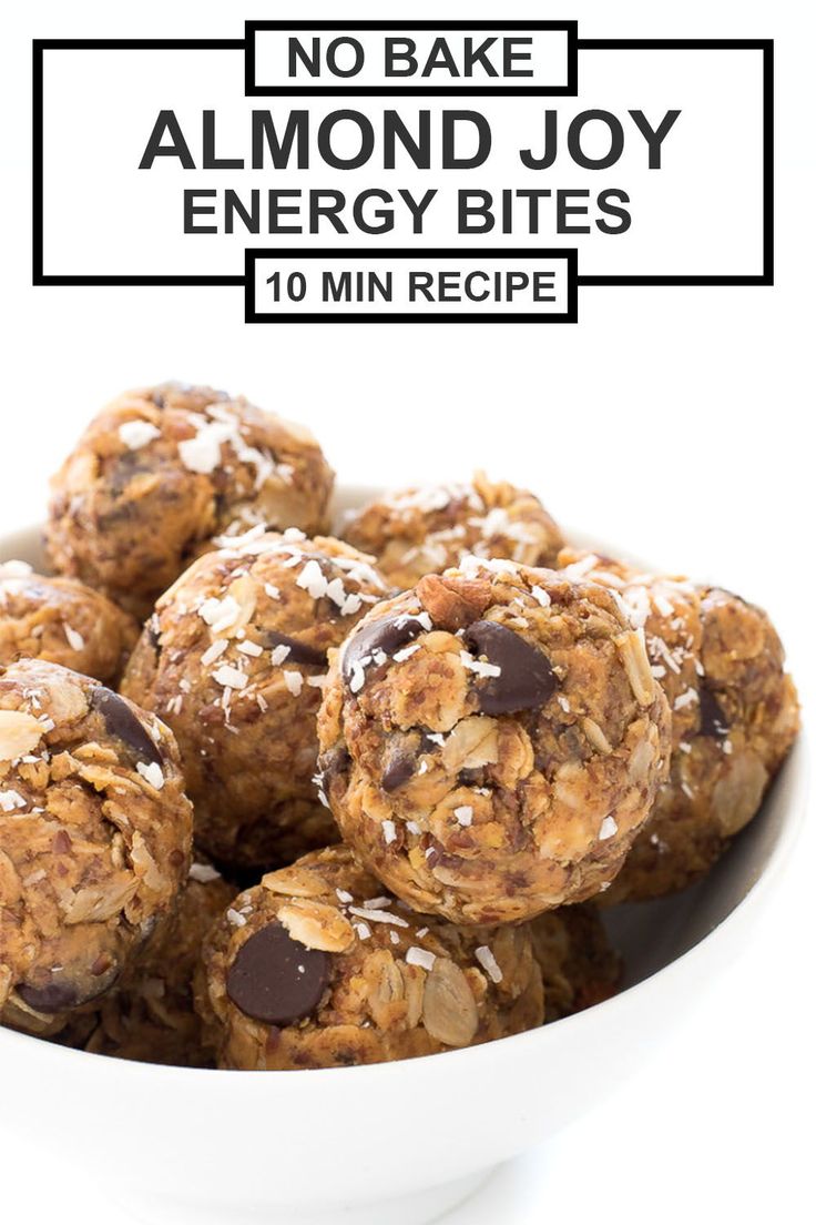 no bake almond joy energy bites in a bowl