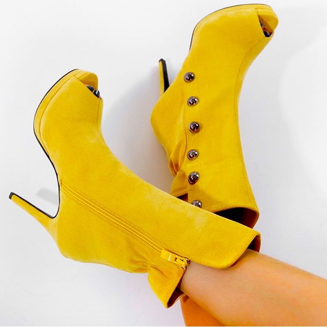 4 Inch Heels Yellow Closed Toe Heels For Fall, Yellow High Heels For Fall, Yellow High Heel Shoes For Fall, Yellow High Heel Heels For Fall, Chic Yellow Heels With Round Toe, Yellow Round Toe Heels For Fall, Yellow Round Toe Heels For Party, Yellow Open Toe Heels For Fall, Yellow Boots For Spring Party