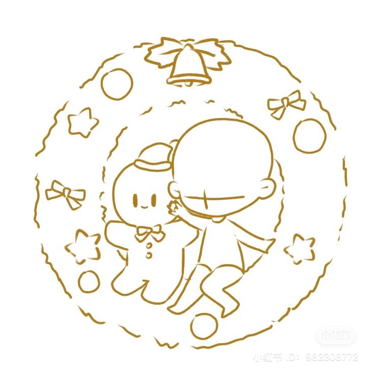 a drawing of two people hugging in front of a christmas ornament with an ornament on it