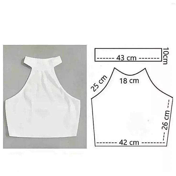 an image of the measurements for a cropped top with one shoulder cut out and another half